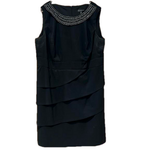 Connected Apparel Little Black Dress with Intricate  Neckline